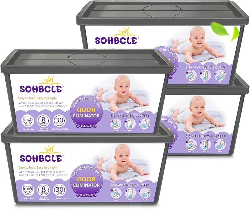 SOHBCLE Refills Compatible with Genie Easy Roll Signature Diaper Pail and Platinum Diaper Pail, Upgraded 120 Bags Hold up to 5600 Newborn Diapers, Extra Thickness Powerful Odor Control, Plant Scented - Image 1